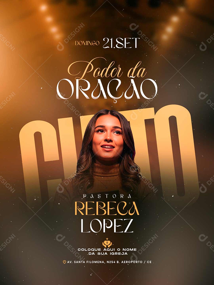 Flyer Gospel Poder da Oração Culto Social Media PSD Editável
