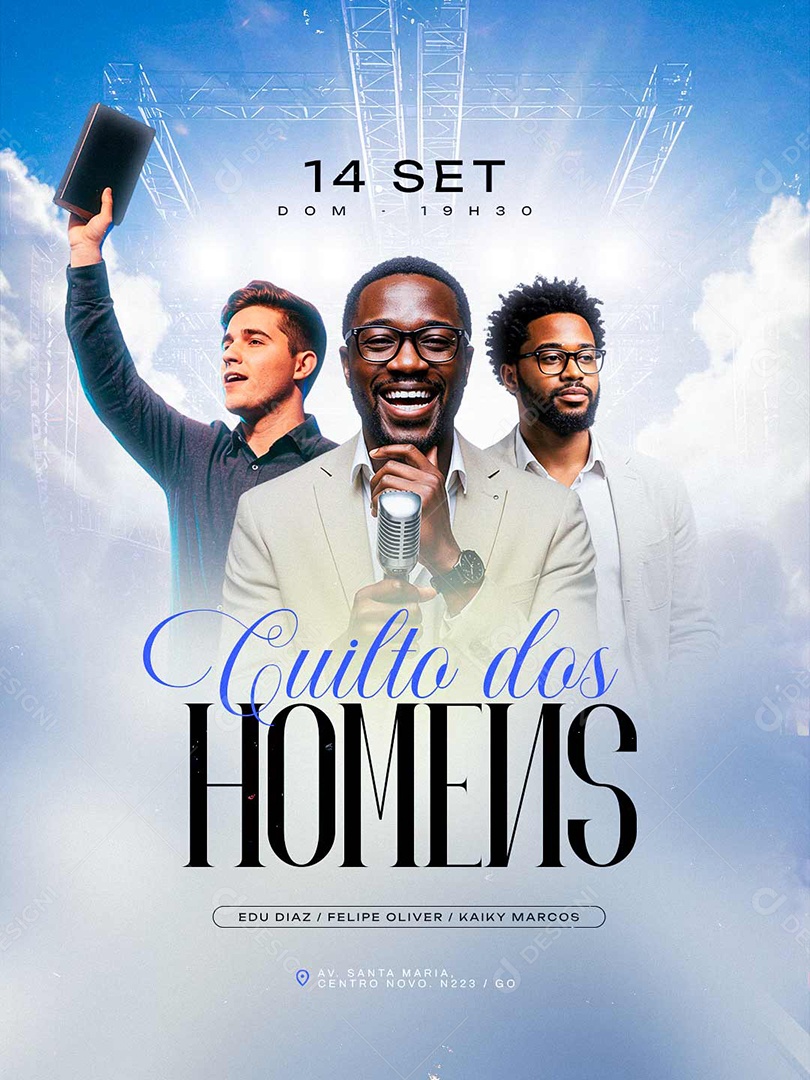Flyer Gospel Culto dos Homens Social Media PSD Editável