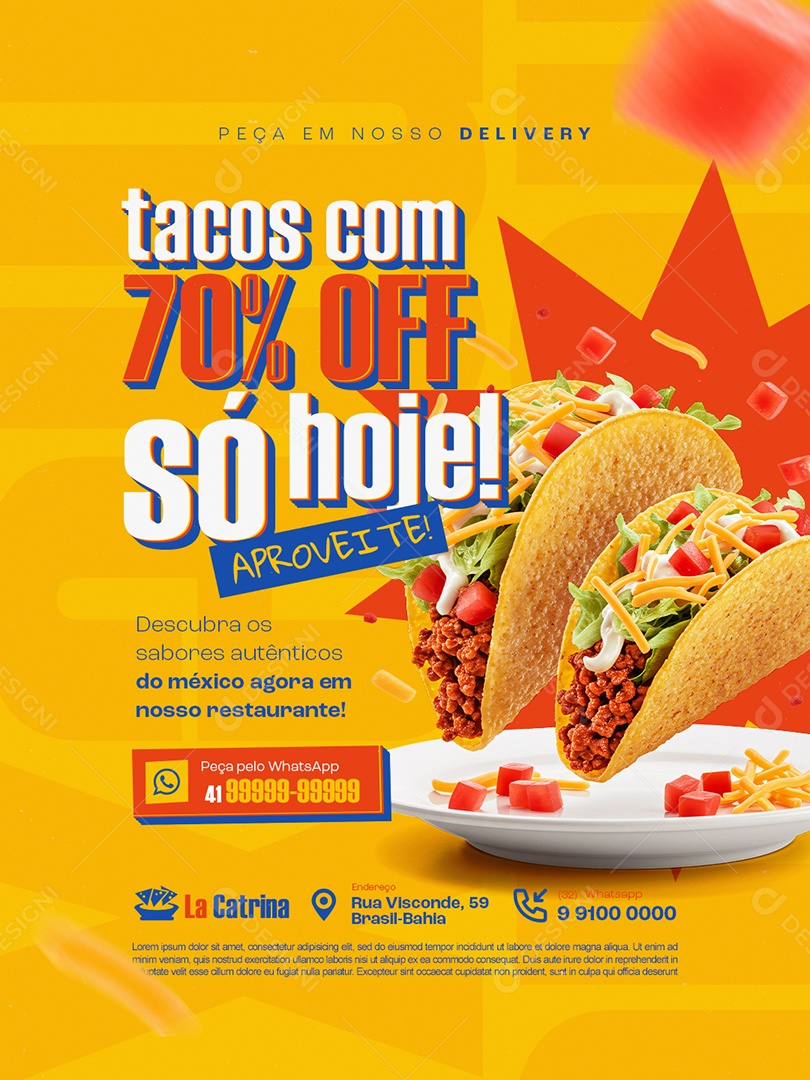 Comida Mexicana Tacos com 70% Off Só Hoje Aproveite Social Media PSD Editável