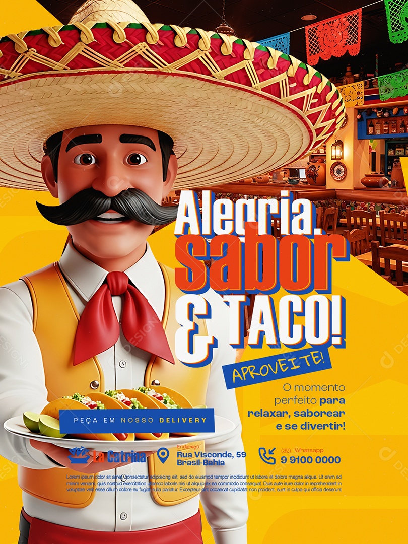 Comida Mexicana Alegria Sabor e Taco Aproveite Social Media PSD Editável