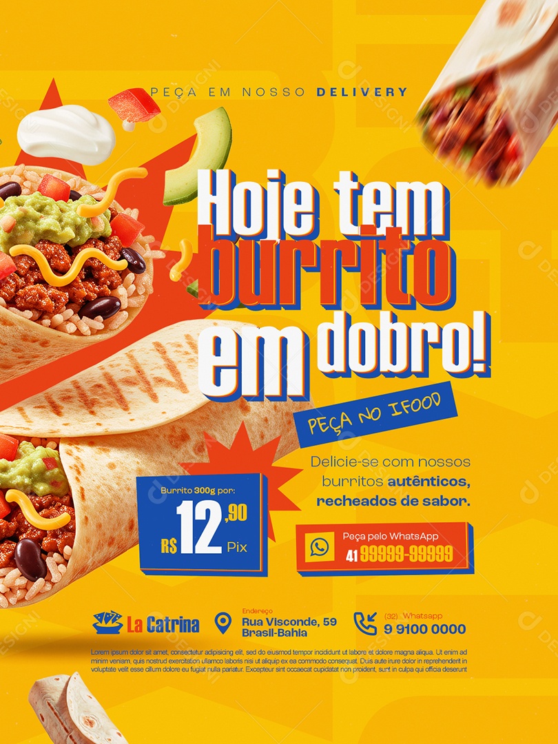 Comida Mexicana Hoje Tem Burrito em Dobro Peça no Ifood Social Media PSD Editável