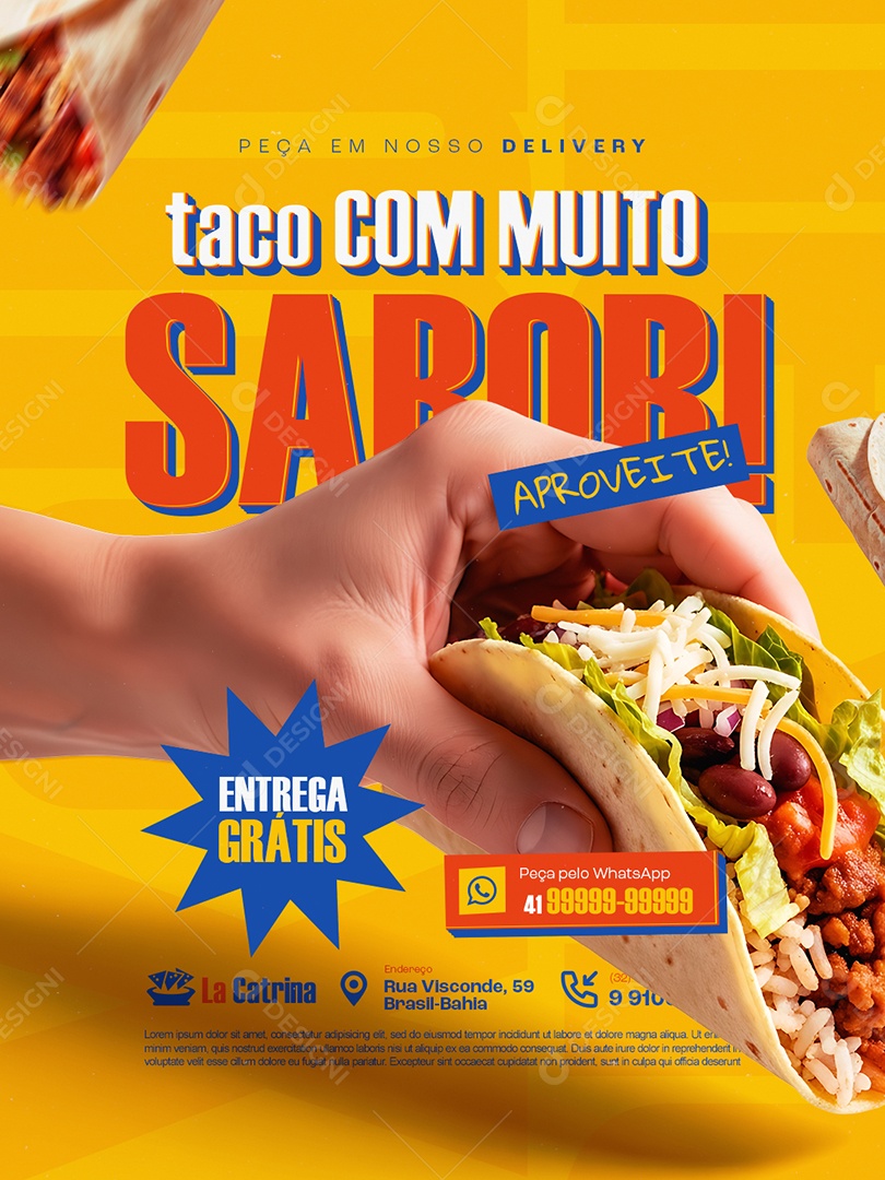 Comida Mexicana Peça em Nosso Delivery Taco com Muito Sabor Social Media PSD Editável