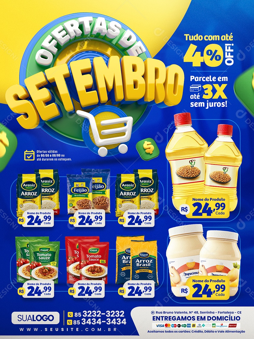 Tabloide Ofertas de Setembro Supermercado Tudo com Até 40% Off Social Media PSD Editável