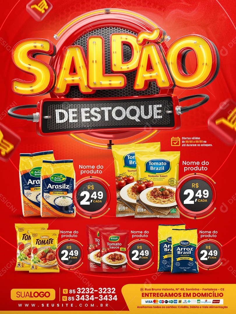 Tabloide Saldão de Estoque Supermercado Produtos Social Media PSD Editável
