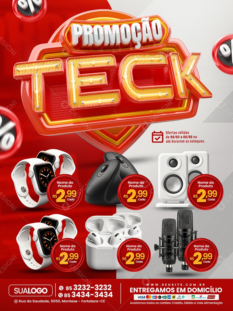 Tabloide Promoção Teck Loja de Eletrônicos Relógio Mouse Social Media PSD Editável