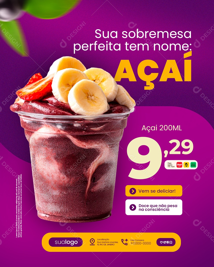 Açaiteria Sua Sobremesa Perfeita Tem Nome Açaí Social Media PSD Editável