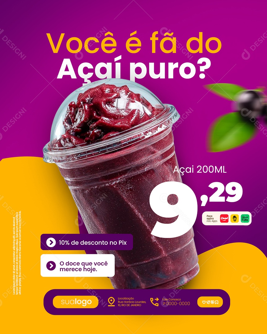 Açaiteria Você é Fã do Açaí Puro Social Media PSD Editável