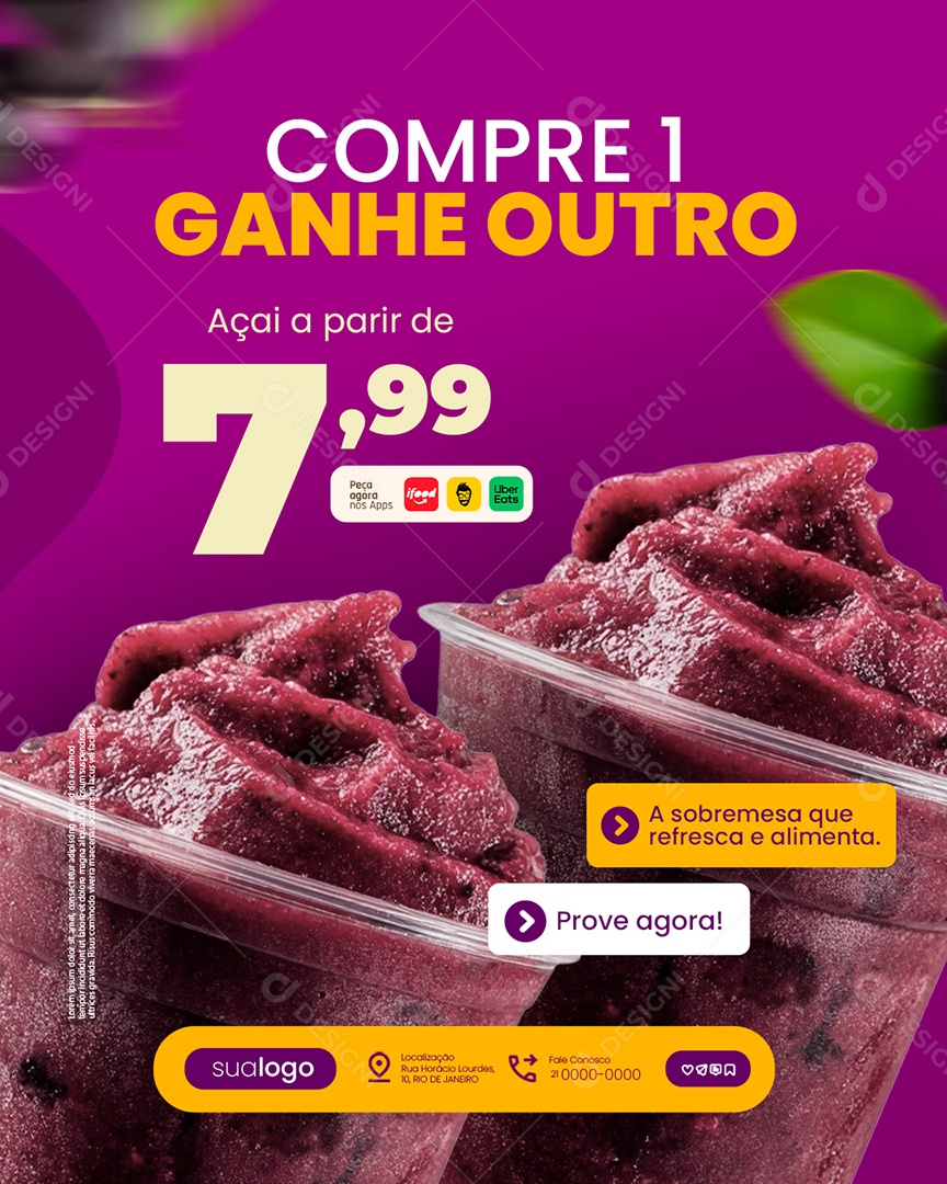 Açaiteria Compre Um Ganhe Outro Social Media PSD Editável