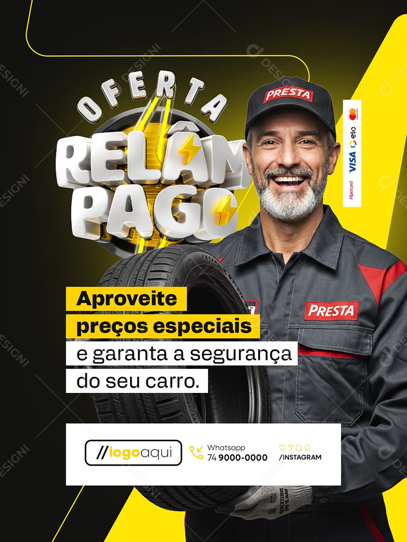 Loja de Pneus Oferta Relâmpago Aproveite Preços Especiais Social Media PSD Editável