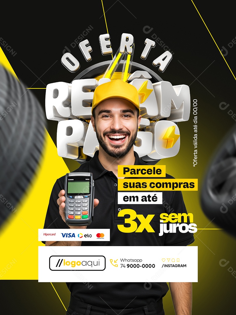 Loja de Pneus Oferta Relâmpago Parcele suas Compras Social Media PSD Editável