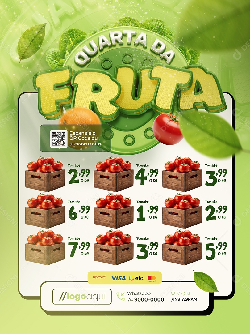 Quarta da Fruta Hortifruti Tomates Encarte Social Media PSD Editável