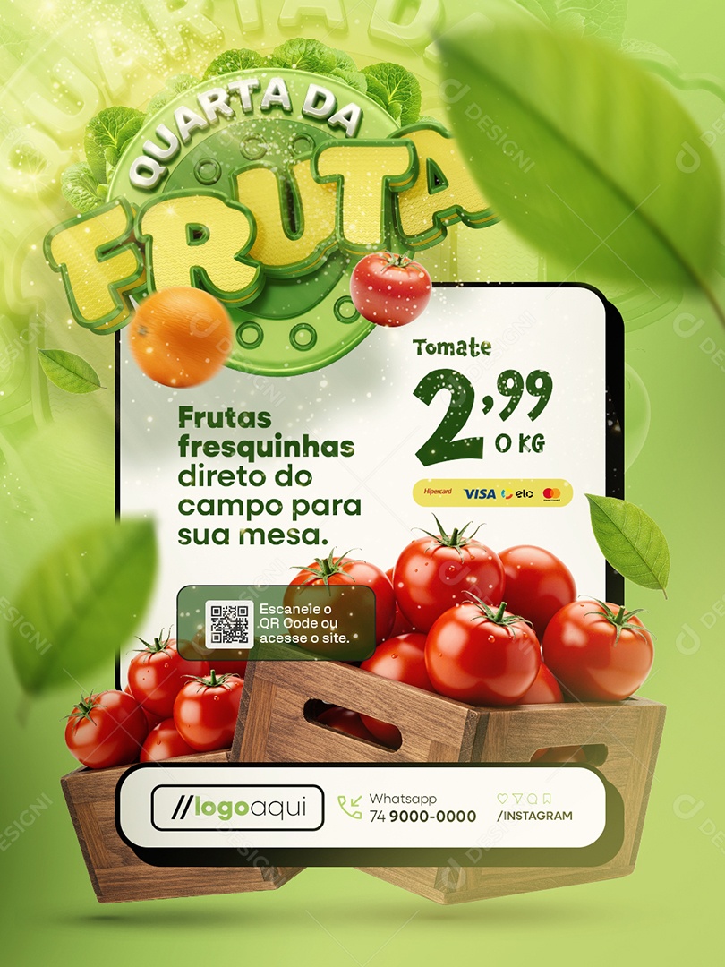 Quarta da Fruta Hortifruti Tomate Frutas Fresquinhas Social Media PSD Editável