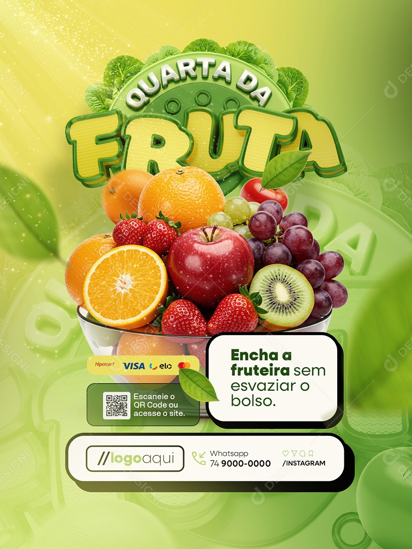 Quarta da Fruta Hortifruti Encha a Fruteira Social Media PSD Editável