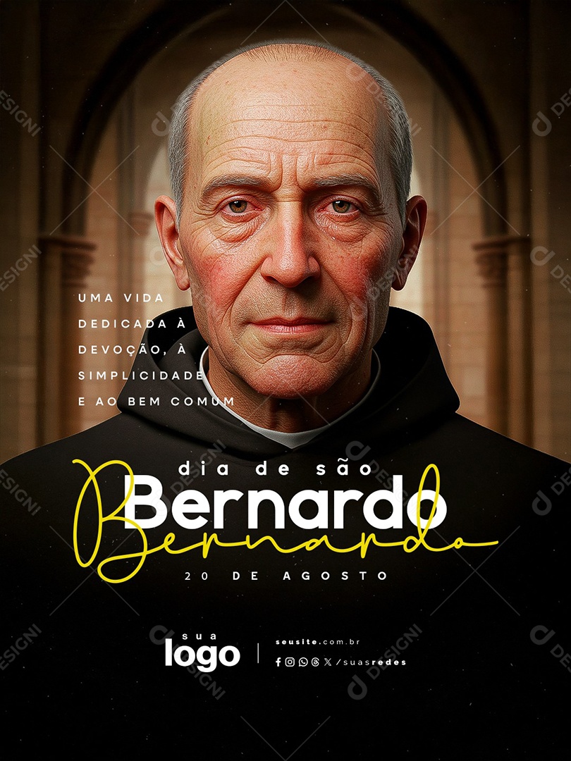 Dia de São Bernardo 20 de Agosto Uma Vida Dedicada à Devoção Social Media PSD Editável