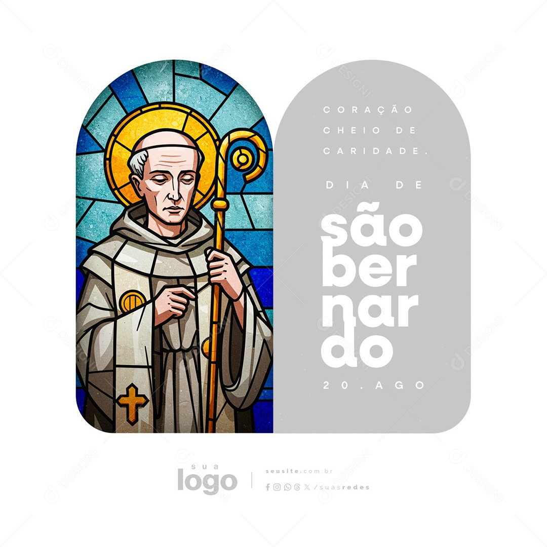 Dia de São Bernardo 20 de Agosto Coração Cheio de Caridade Social Media PSD Editável