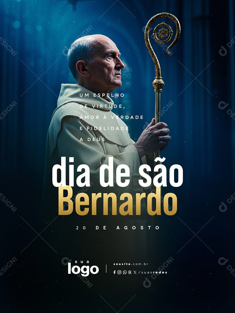 Dia de São Bernardo 20 de Agosto Um Espelho de Virtude Social Media PSD Editável