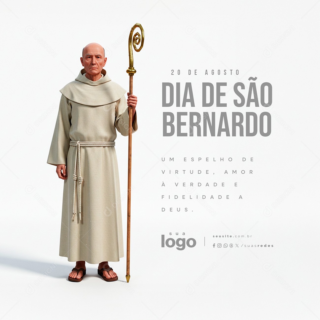 Dia de São Bernardo 20 de Agosto Um Espelho de Virtude Social Media PSD Editável