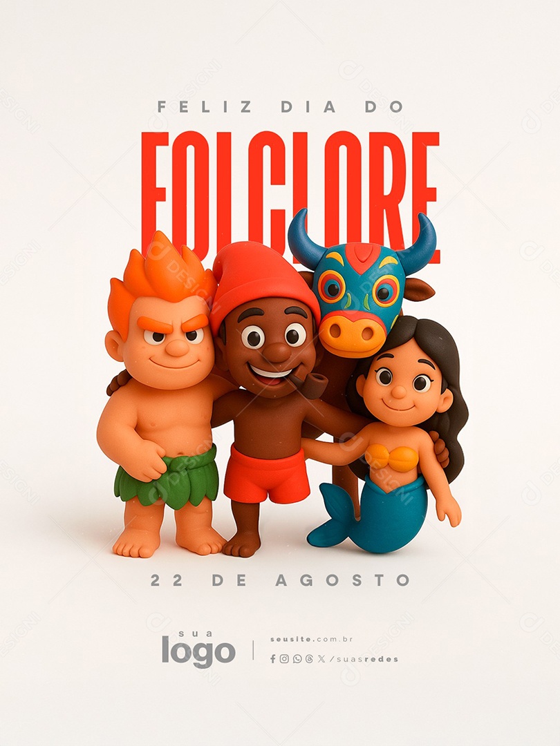 Feliz Dia do Folclore 22 de Agosto Social Media PSD Editável