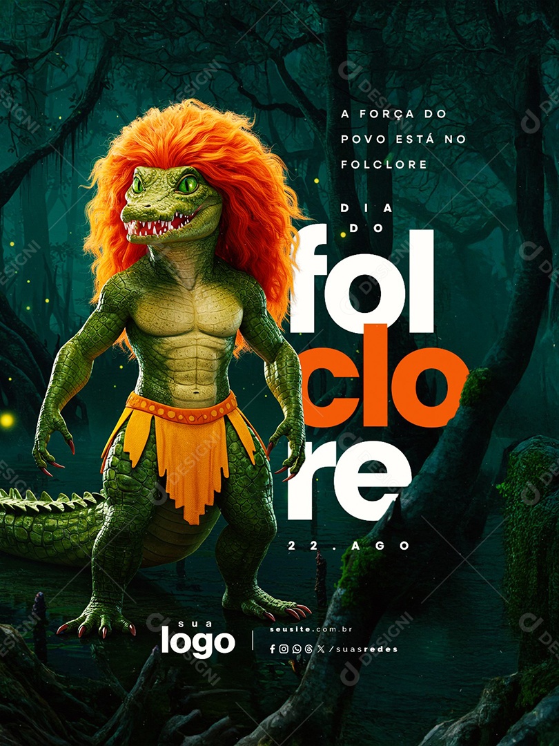 Dia do Folclore 22 de Agosto A Força do Povo Social Media PSD Editável