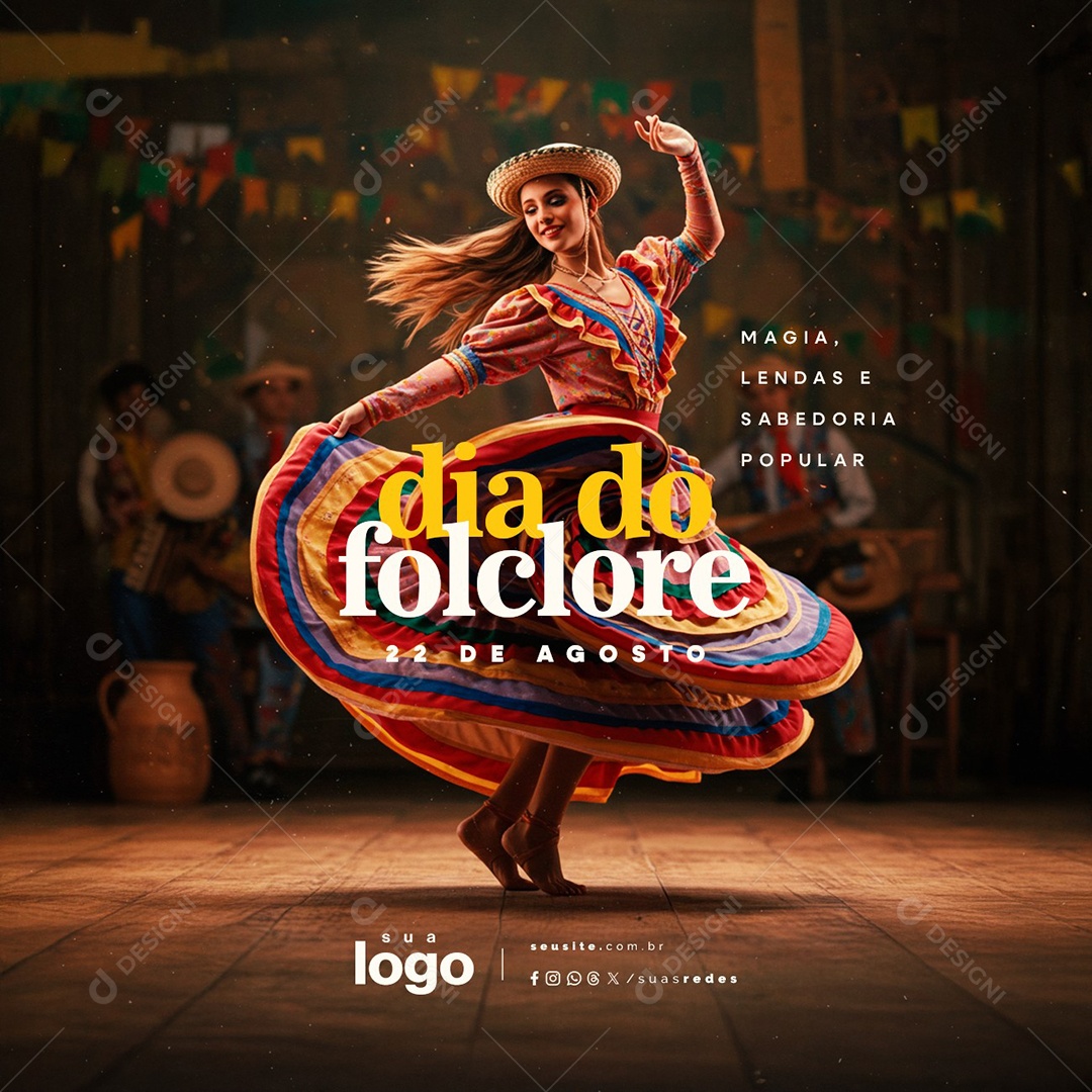 Dia do Folclore 22 de Agosto Magia Lendas e Sabedoria Social Media PSD Editável