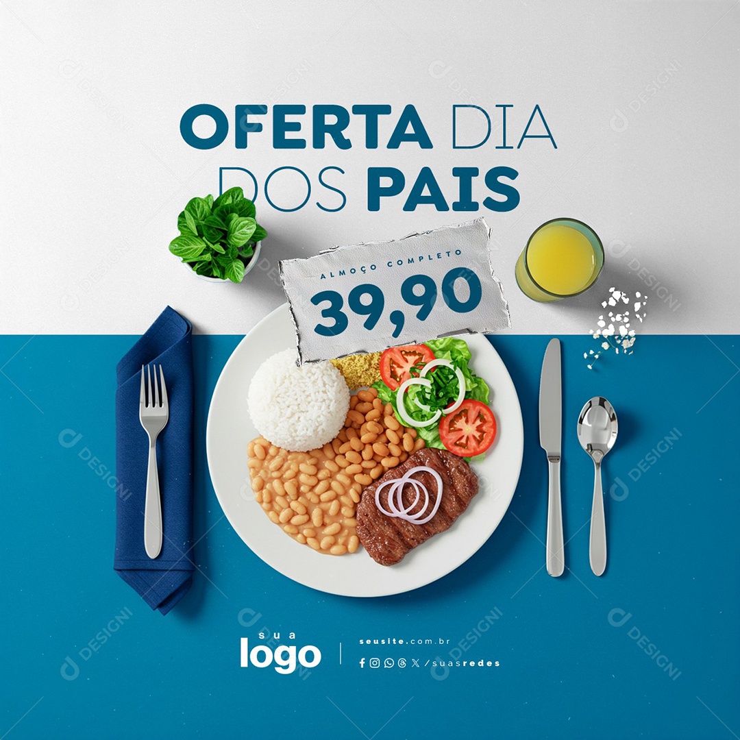Restaurante Oferta Dia dos Pais Almoço Completo Social Media PSD Editável