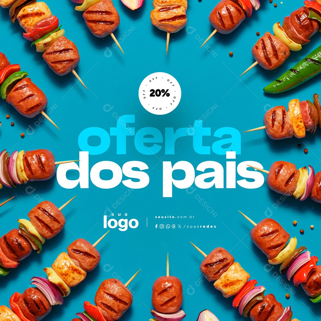 Restaurante Oferta dos Pais 20% Off Social Media PSD Editável