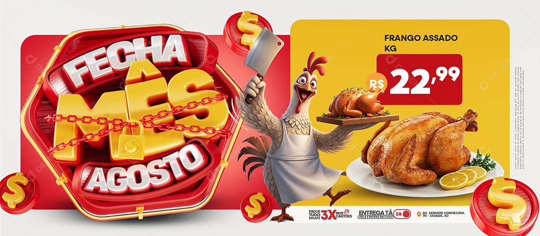 Banner Fecha Mês Agosto Social Media PSD Editável