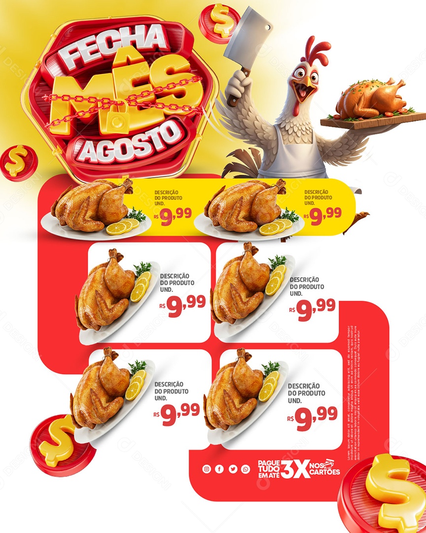 Encarte Fecha Mês Agosto Social Media PSD Editável