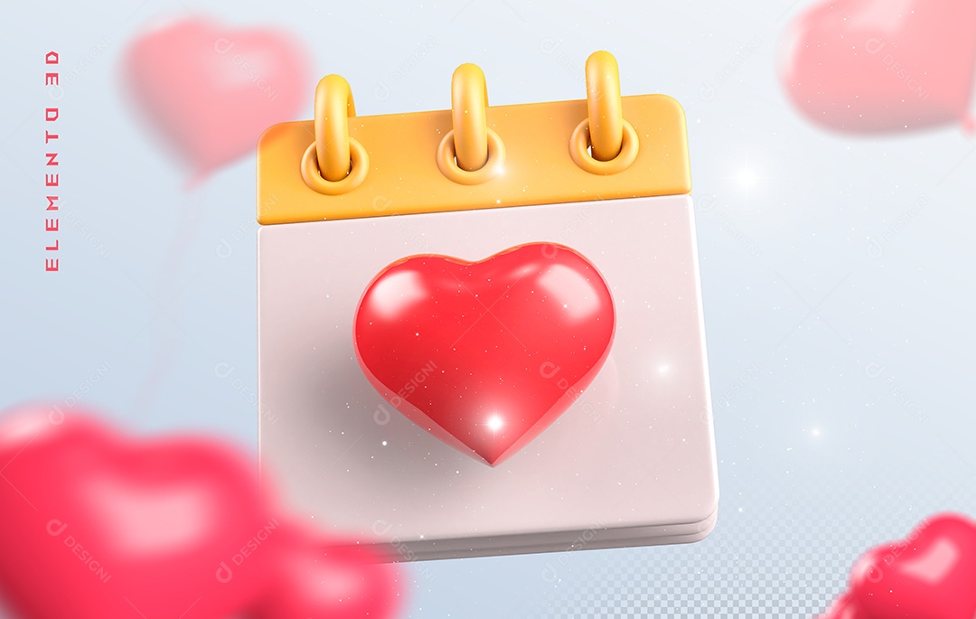 Calendário om oração Elemento 3D Amarelo Vermelho e Branco Para Composição PSD