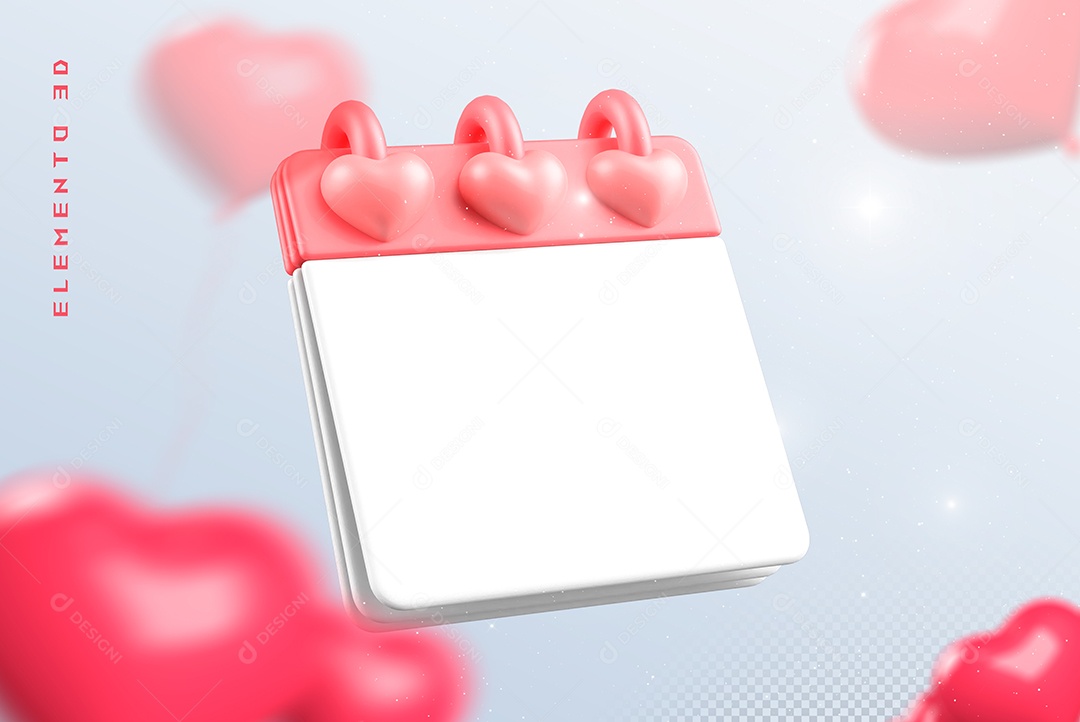 Calendário Sem Número Elemento 3D Vermelho e Branco Para Composição PSD