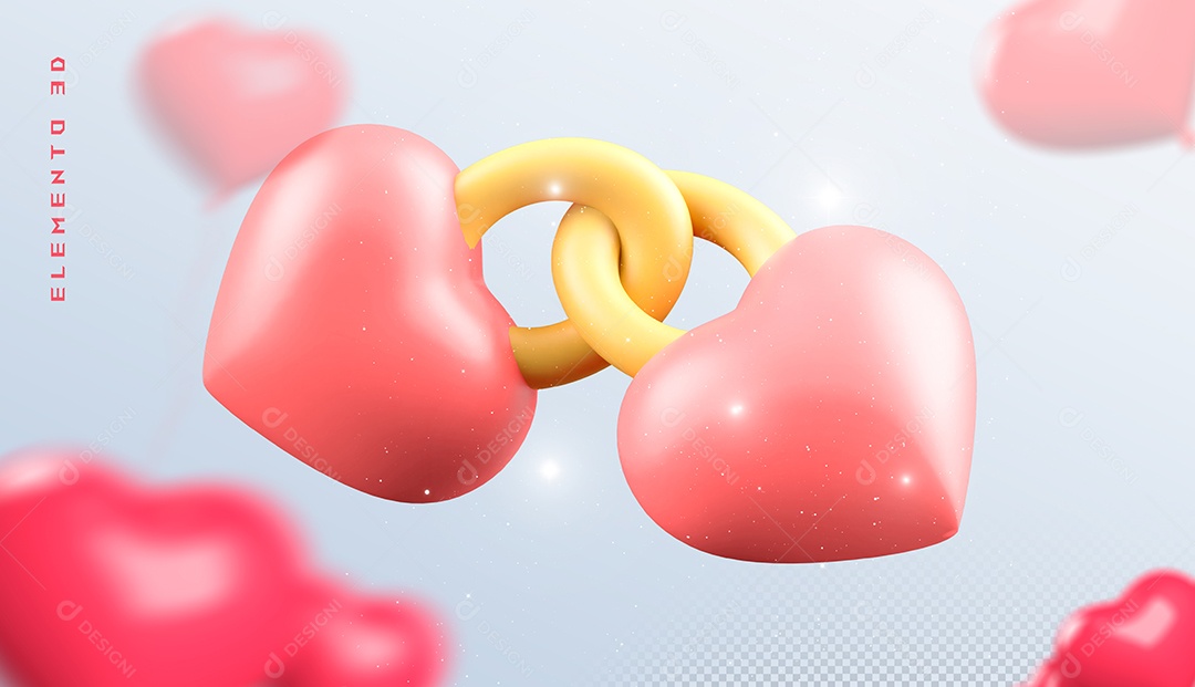 Elemento 3D Coração Rosa para Composição PSD