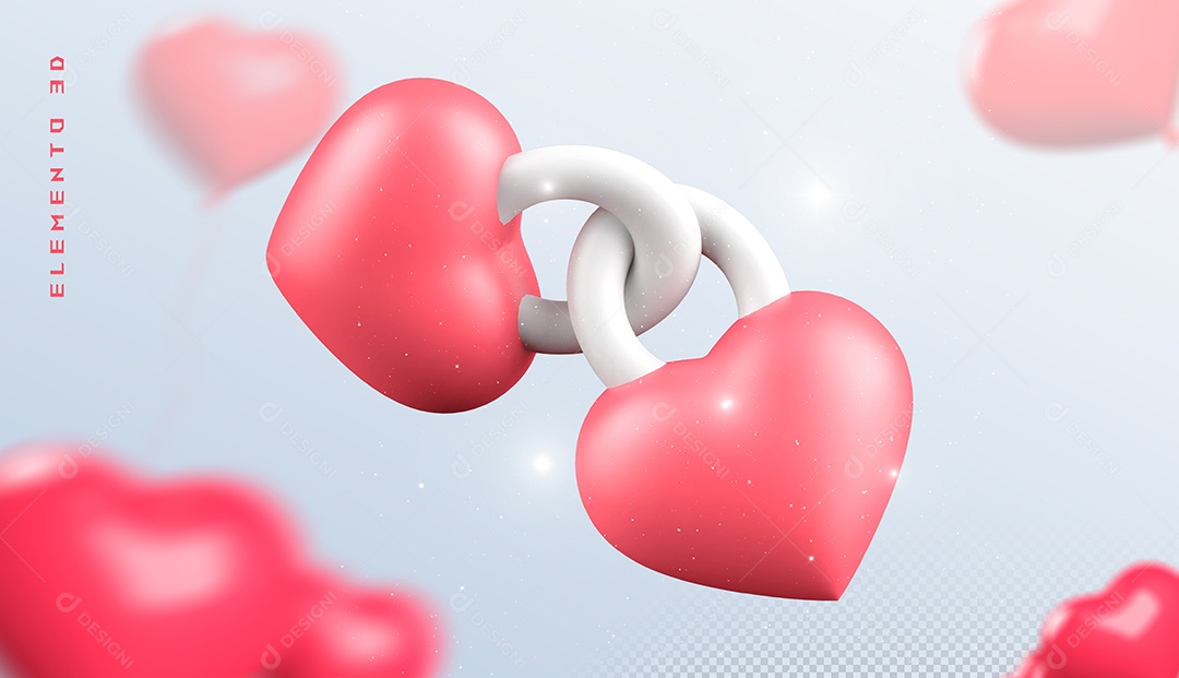 Elemento 3D Coração Rosa para Composição PSD