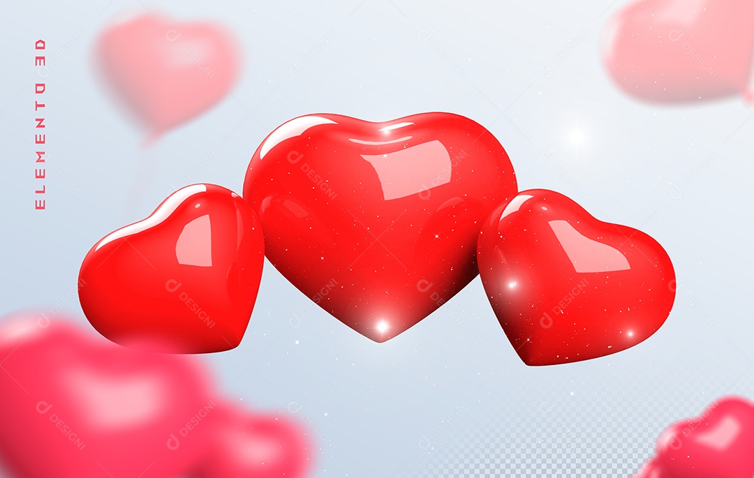 Elemento 3D Coração Vernelho para Composição PSD