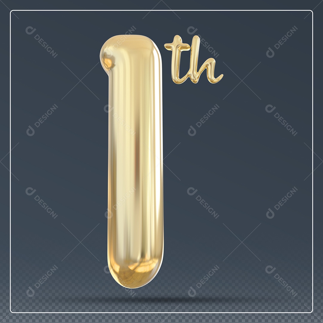 Elemento 3D Número 1 Th Dourado para Composição PSD