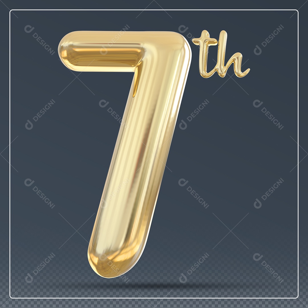 Elemento 3D Número 7 Th Dourado para Composição PSD