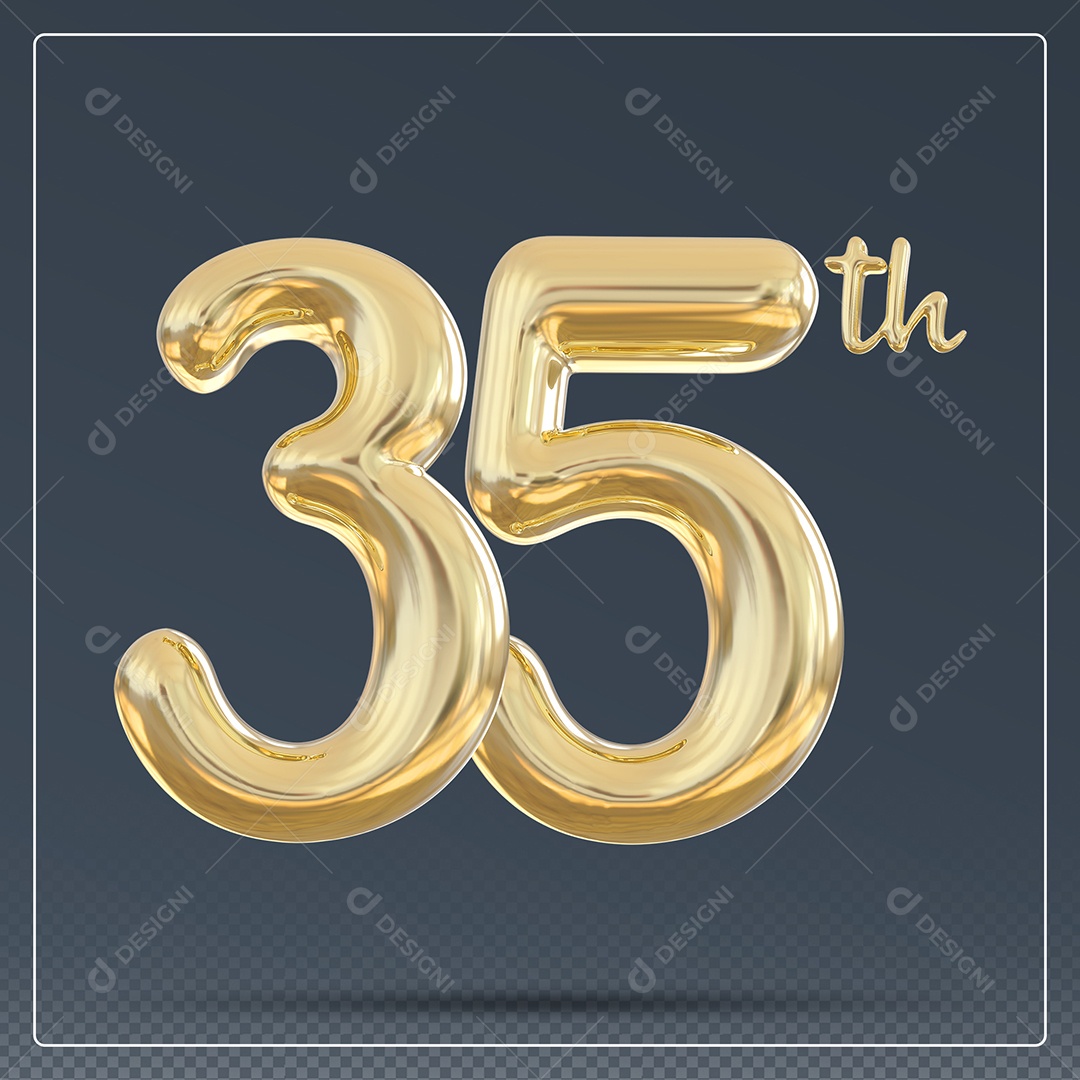 Elemento 3D Número 35 Th Dourado para Composição PSD
