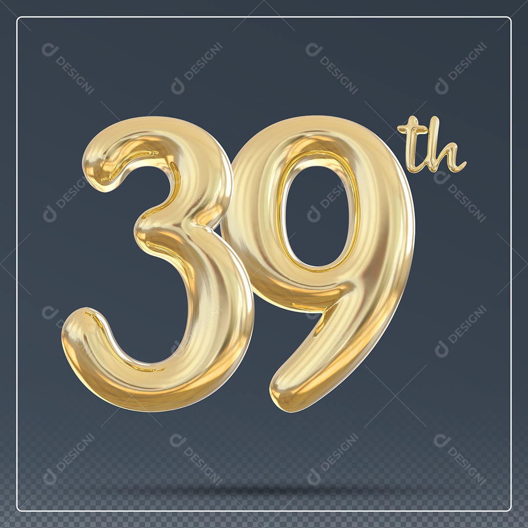 Elemento 3D Número 39 Th Dourado para Composição PSD