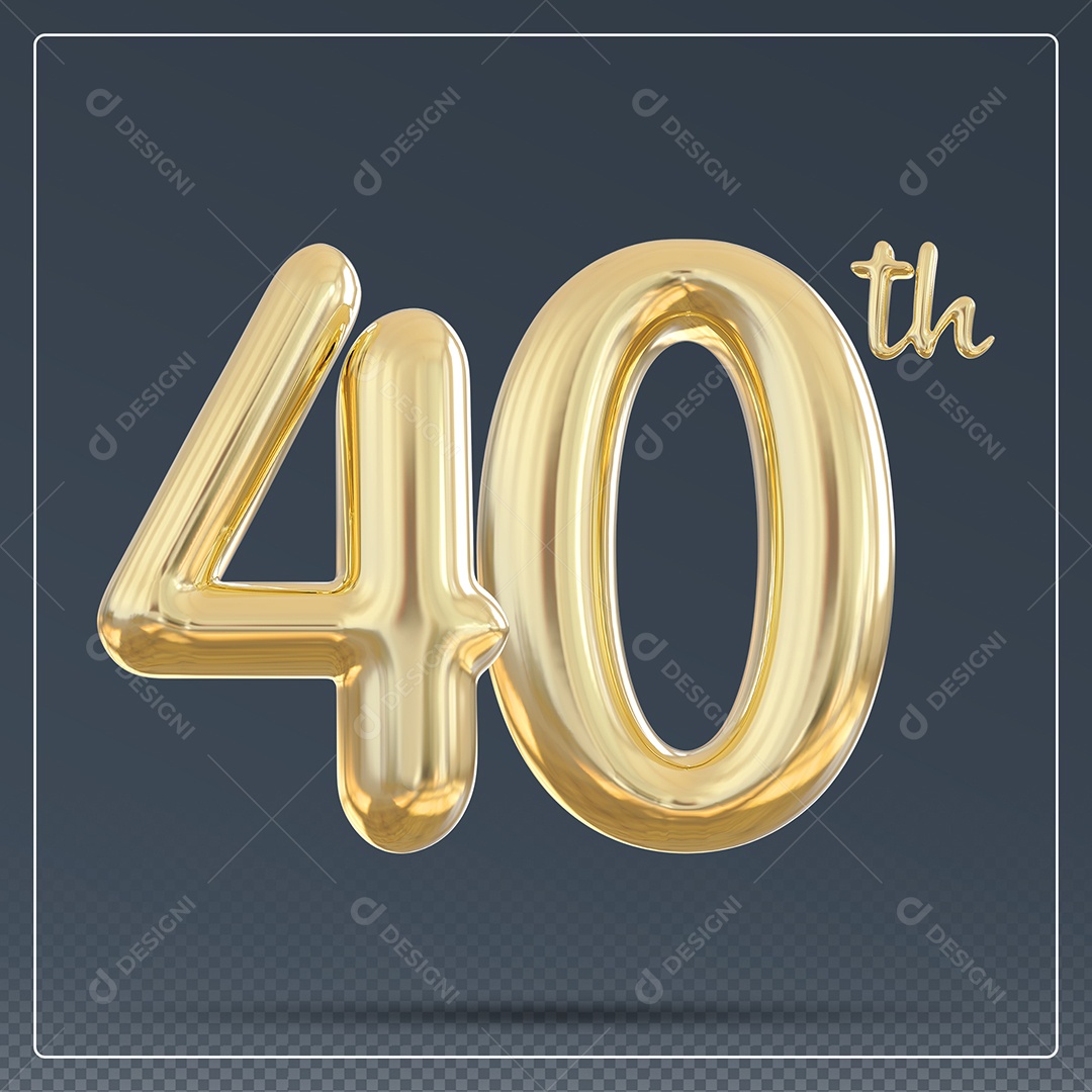 Elemento 3D Número 40 Th Dourado para Composição PSD