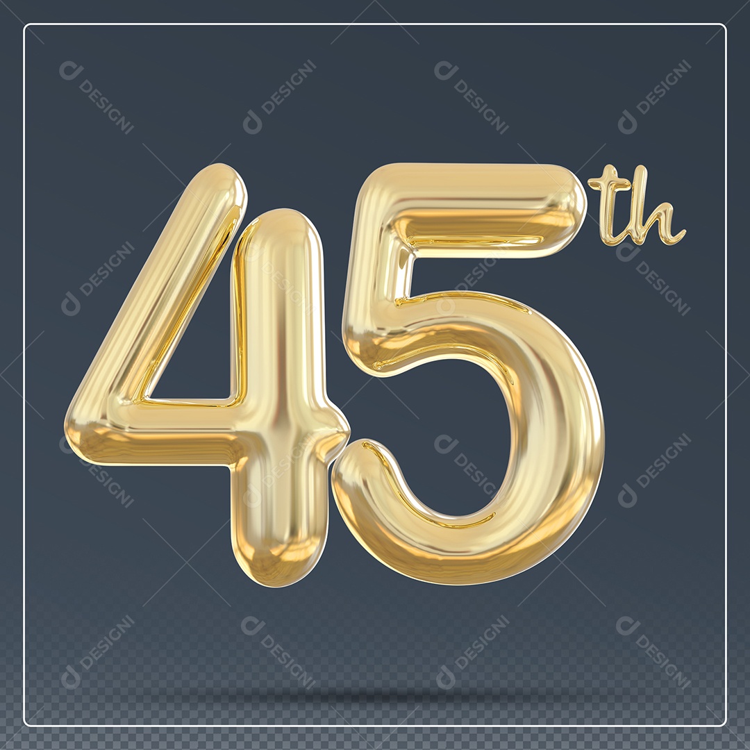 Elemento 3D Número 45 Th Dourado para Composição PSD
