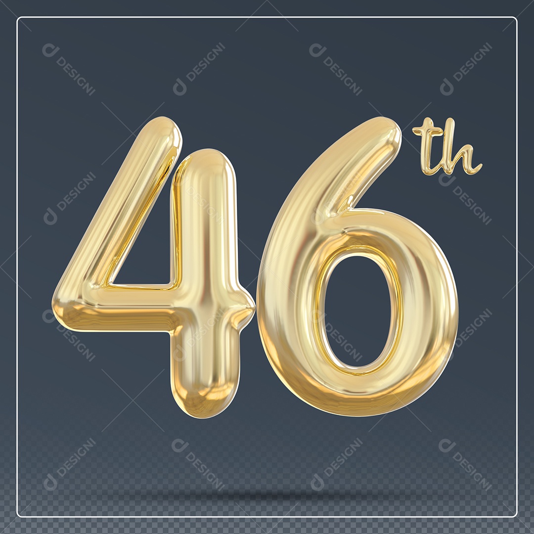 Elemento 3D Número 46 Th Dourado para Composição PSD