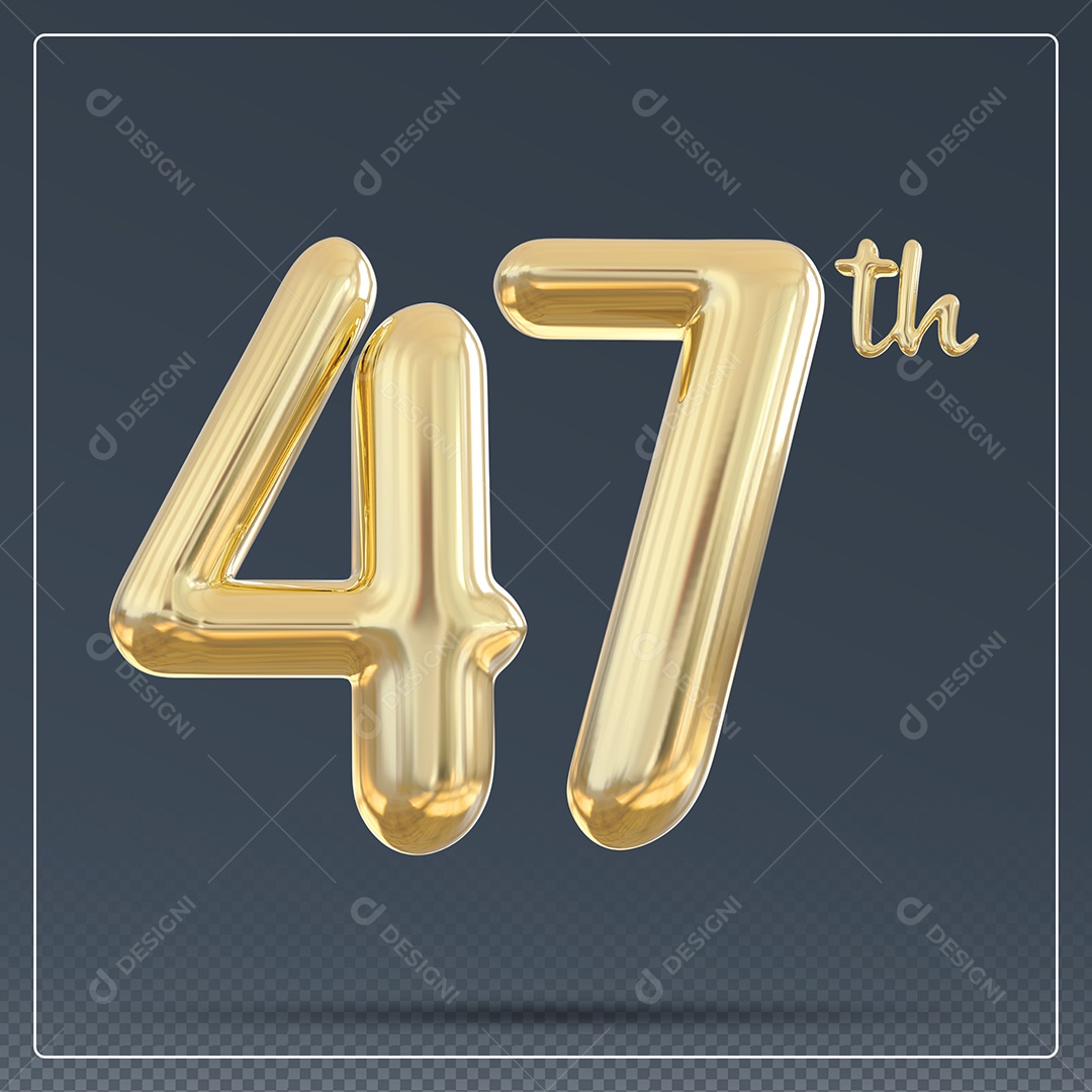 Elemento 3D Número 47 Th Dourado para Composição PSD