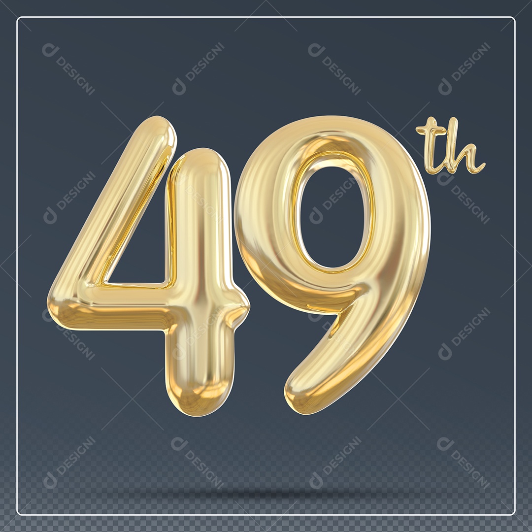 Elemento 3D Número 49 Th Dourado para Composição PSD