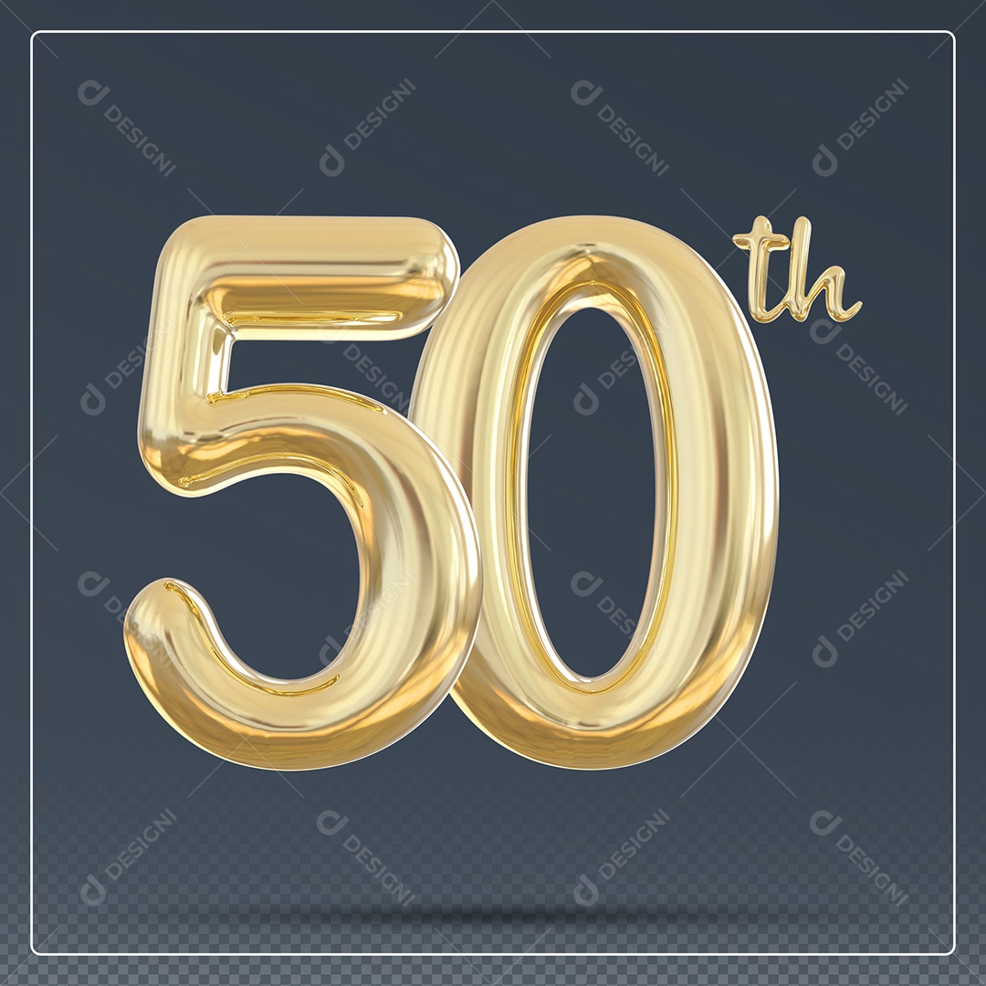Elemento 3D Número 50 Th Dourado para Composição PSD