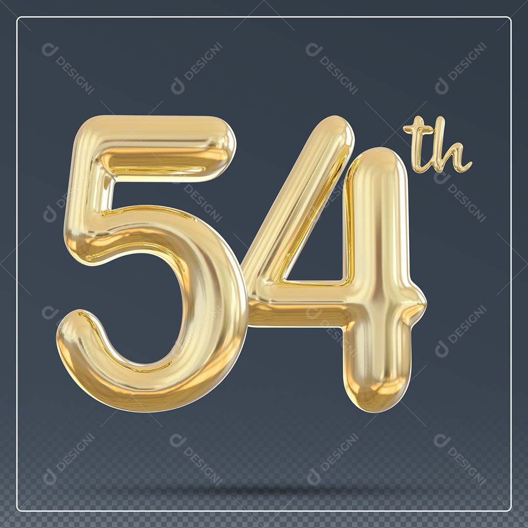 Elemento 3D Número 54 Th Dourado para Composição PSD