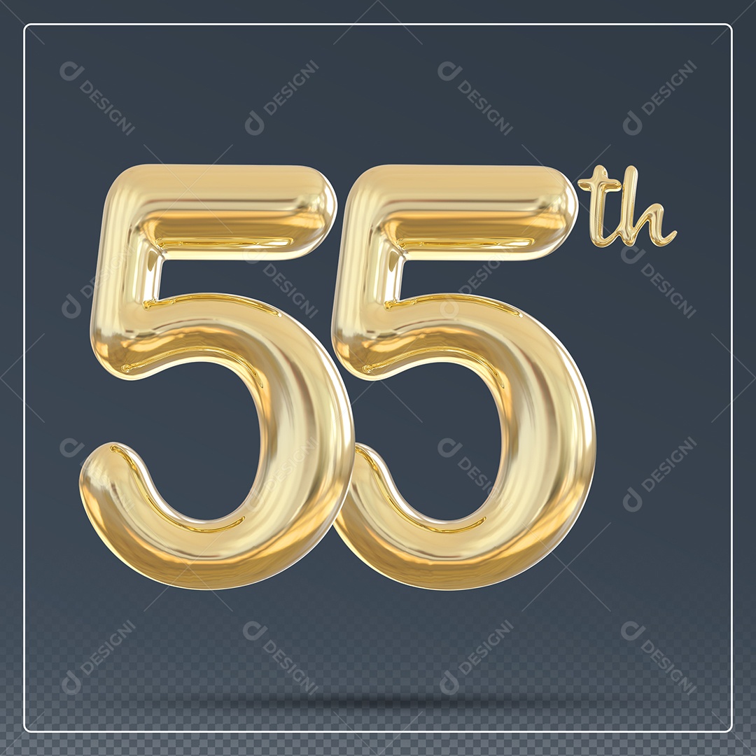 Elemento 3D Número 55 Th Dourado para Composição PSD