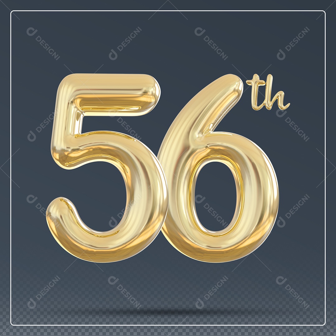 Elemento 3D Número 56 Th Dourado para Composição PSD