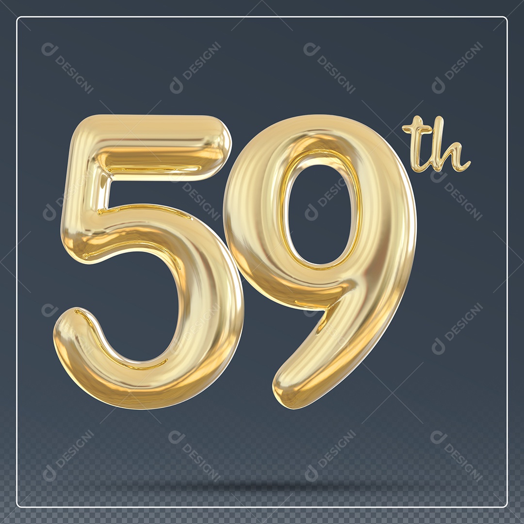 Elemento 3D Número 59 Th Dourado para Composição PSD