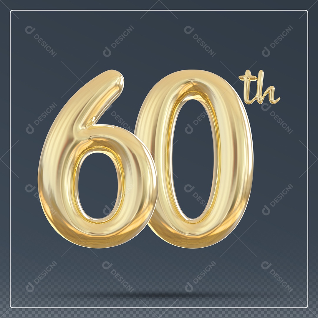 Elemento 3D Número 60 Th Dourado para Composição PSD