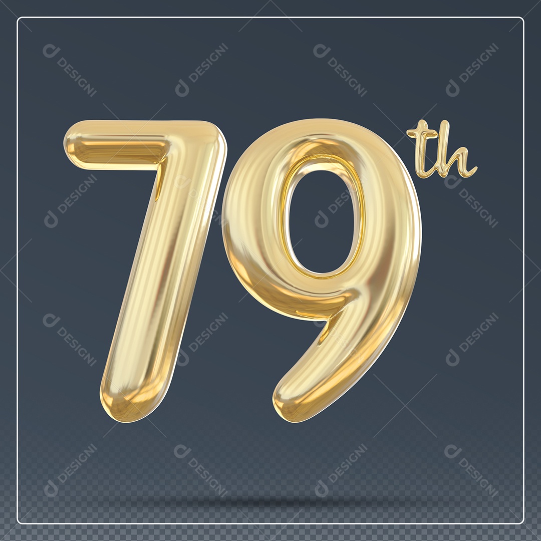 Elemento 3D Número 79 Th Dourado para Composição PSD
