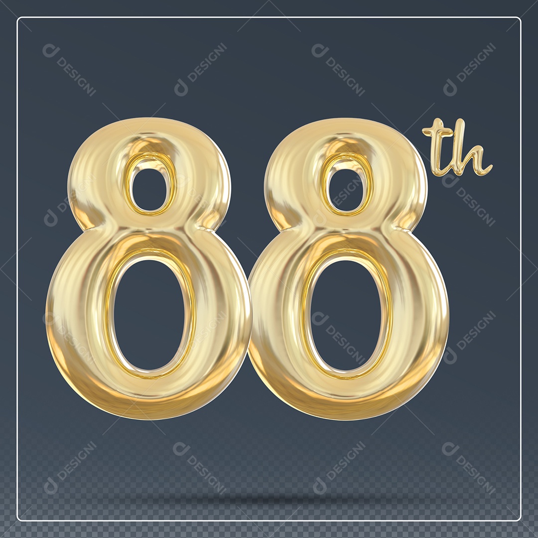 Elemento 3D Número 88 Th Dourado para Composição PSD